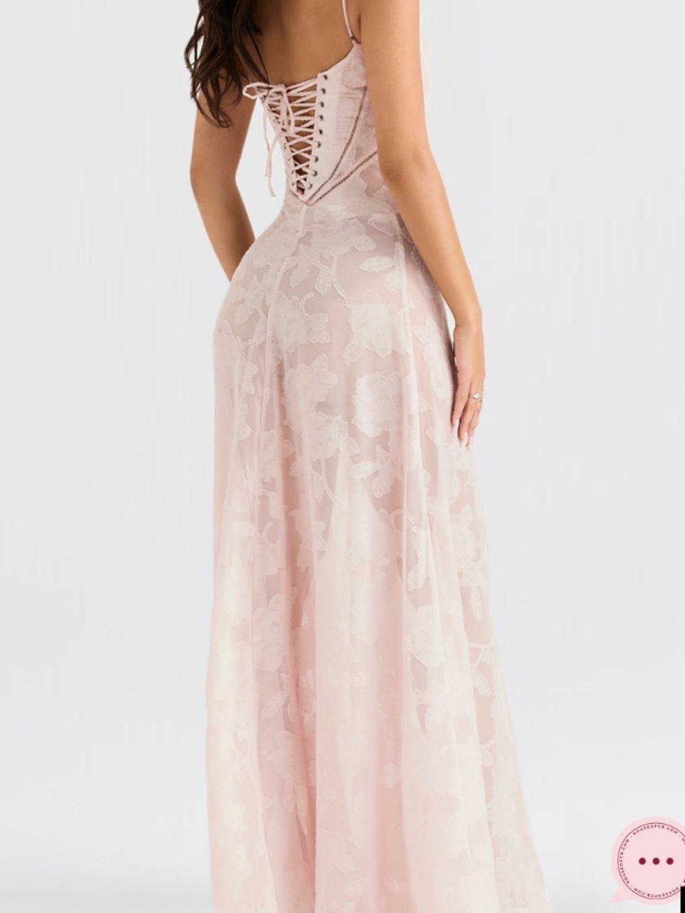 House of CB SEREN Soft Pink Floral Lace Back Maxi Dress - Picture 3 of 4